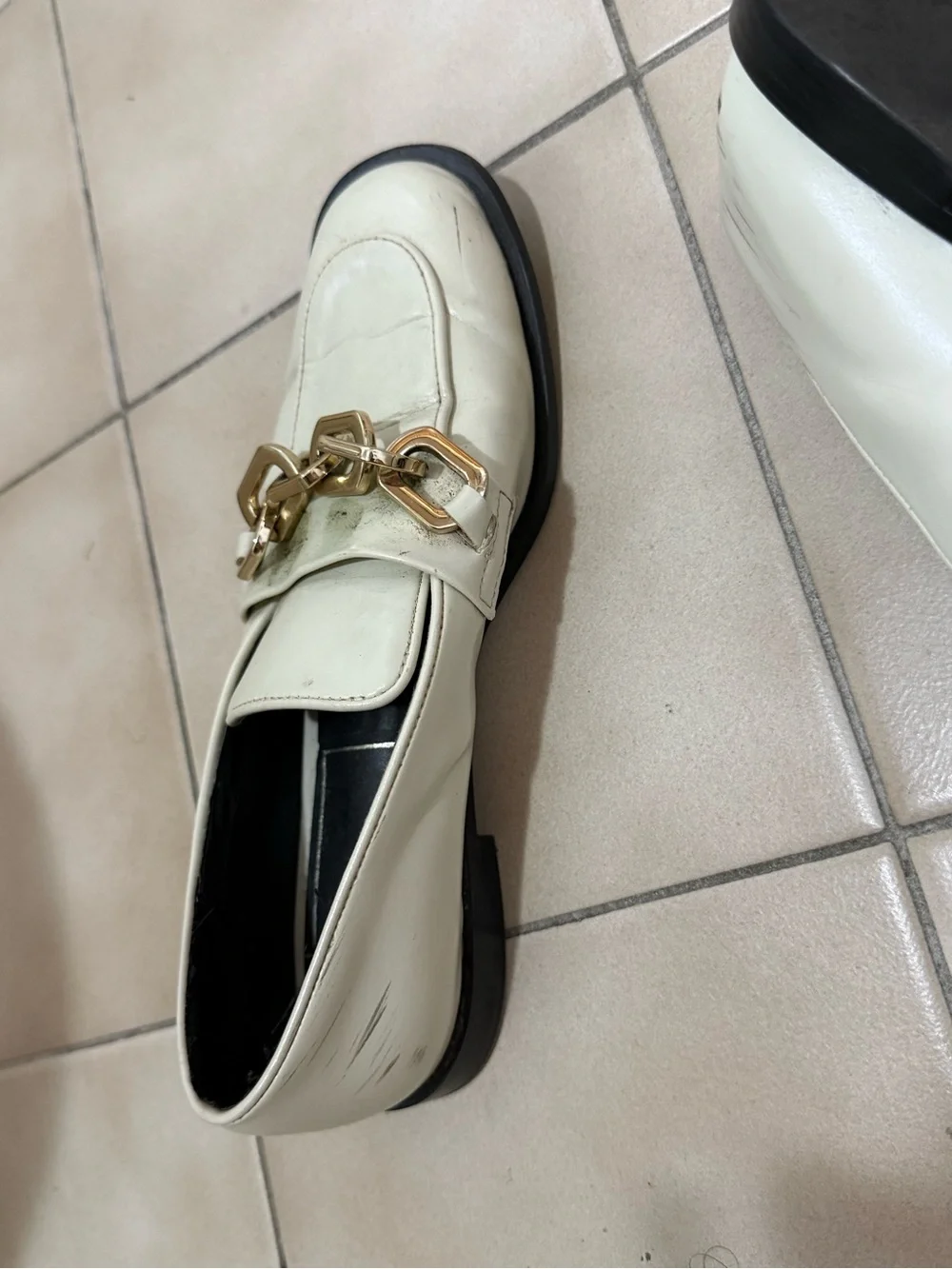 Zara Cream Loafers with Gold Chain Accent